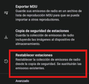 Captura de Restablecer emisiones